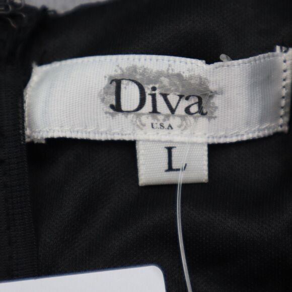 Diva USA Dress Womens L Black Laced Round Neck Sleeveless A Line Back Zip - Picture 2 of 16
